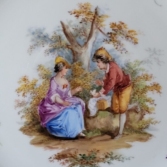 Antique Meissen Plate Courting Couple Romantic Scene Floral Design 8.75" - Picture 3 of 9